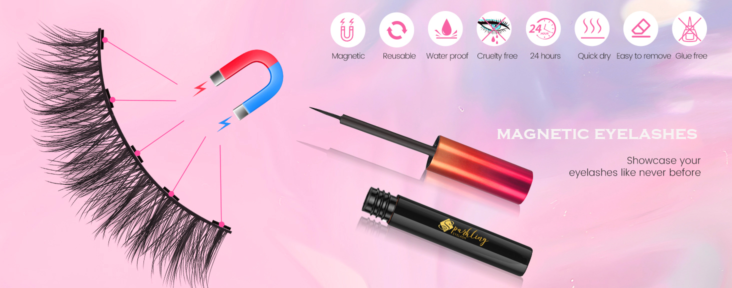 Gaukite tobulą blizgesį su Pingdu Sparkling Eyelash® 3D magnetinių blakstienų rinkiniu